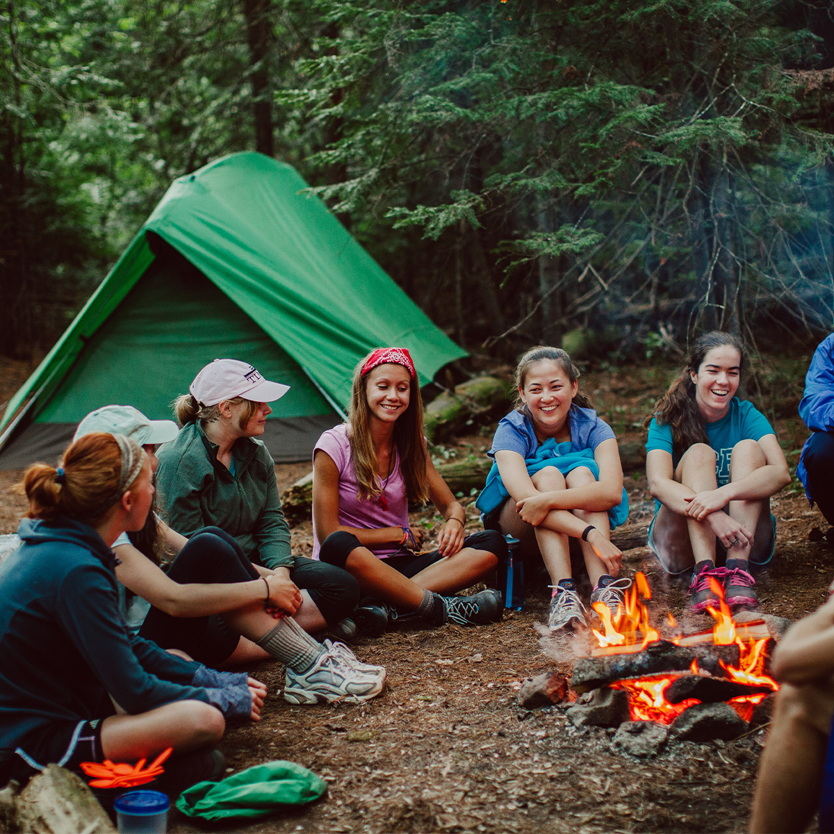 Students surrounding campfire during La Vida 